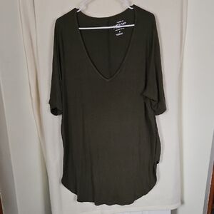 Women's Olive Green V-Neck Top